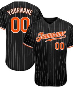 Custom Black White Pinstripe Orange-White Authentic Baseball Jersey