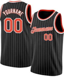 Custom Black White Pinstripe Orange-White Authentic Basketball Jersey