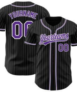Custom Black White Pinstripe Purple Authentic Baseball Jersey