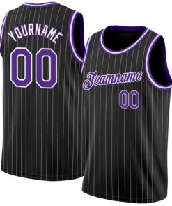 Custom Black White Pinstripe Purple-White Authentic Basketball Jersey