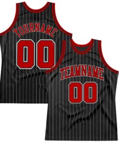 Custom Black White Pinstripe Red-White Authentic Basketball Jersey