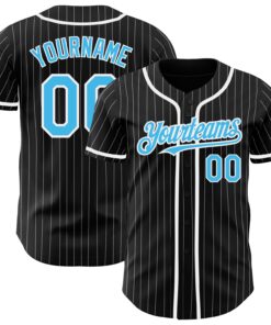 Custom Black White Pinstripe-Sky Blue Authentic Baseball Jersey