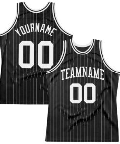Custom Black White Pinstripe White Authentic Basketball Jersey