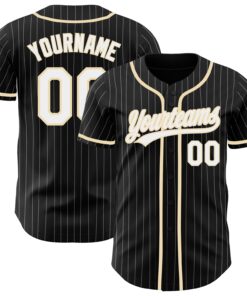 Custom Black White Pinstripe White-City Cream Authentic Baseball Jersey