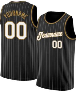 Custom Black White Pinstripe White-Old Gold Authentic Basketball Jersey