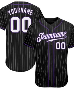 Custom Black White Pinstripe White-Purple Authentic Baseball Jersey