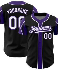 Custom Black White-Purple 3 Colors Arm Shapes Authentic Baseball Jersey