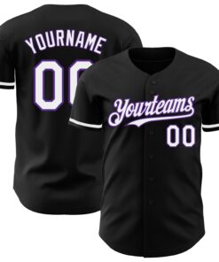 Custom Black White-Purple Authentic Baseball Jersey