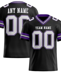 Custom Black White Purple-Gray Mesh Authentic Football Jersey
