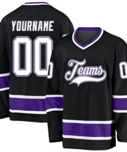 Custom Black White-Purple Hockey Jersey