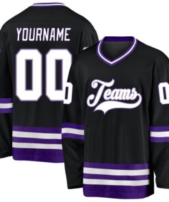Custom Black White-Purple Hockey Jersey