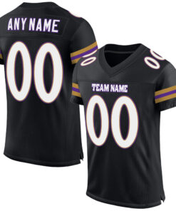 Custom Black White-Purple Mesh Authentic Football Jersey
