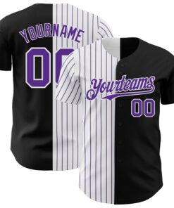 Custom Black White-Purple Pinstripe Authentic Split Fashion Baseball Jersey