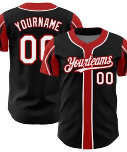 Custom Black White-Red 3 Colors Arm Shapes Authentic Baseball Jersey