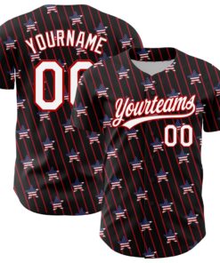 Custom Black White-Red 3D American Spirit American Flag And Stars Authentic Baseball Jersey