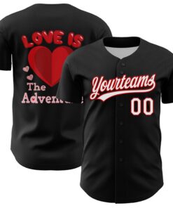 Custom Black White-Red 3D Love Heart Valentine's Day Authentic Baseball Jersey
