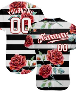 Custom Black White-Red 3D Pattern Design Mandalas Authentic Baseball Jersey
