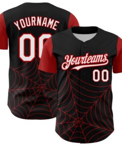 Custom Black White-Red 3D Pattern Design Spider Web Authentic Baseball Jersey
