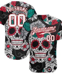 Custom Black White-Red 3D Skull Fashion Authentic Baseball Jersey
