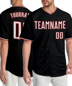 Custom Black White-Red Authentic Baseball Jersey