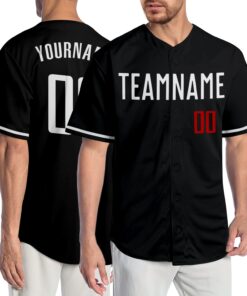 Custom Black White-Red Authentic Baseball Jersey