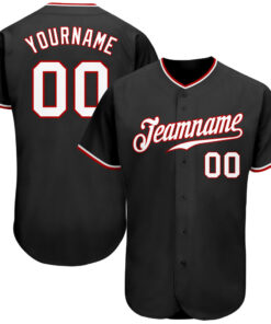 Custom Black White-Red Authentic Baseball Jersey