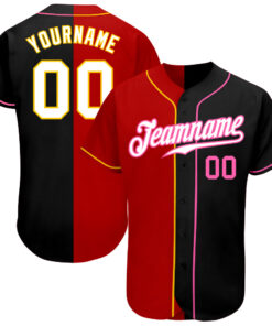 Custom Black White-Red Authentic Split Fashion Baseball Jersey
