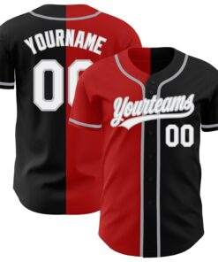 Custom Black White Red-Gray Authentic Split Fashion Baseball Jersey