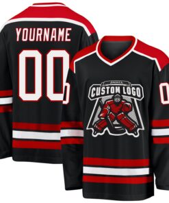 Custom Black White-Red Hockey Jersey