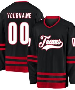 Custom Black White-Red Hockey Jersey