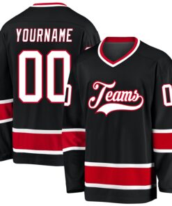 Custom Black White-Red Hockey Jersey