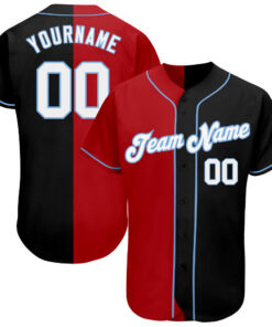 Custom Black White-Red Light Blue Authentic Split Fashion Baseball Jersey