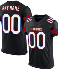 Custom Black White-Red Mesh Authentic Football Jersey