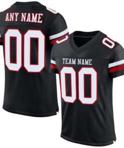 Custom Black White-Red Mesh Authentic Football Jersey