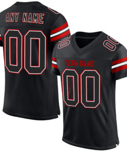 Custom Black White-Red Mesh Authentic Football Jersey