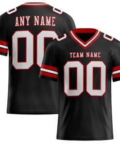 Custom Black White-Red Mesh Authentic Football Jersey