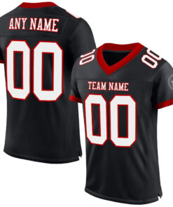 Custom Black White-Red Mesh Authentic Football Jersey