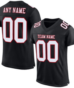 Custom Black White-Red Mesh Authentic Football Jersey