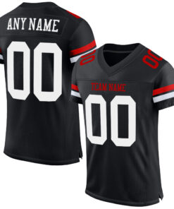 Custom Black White-Red Mesh Authentic Football Jersey