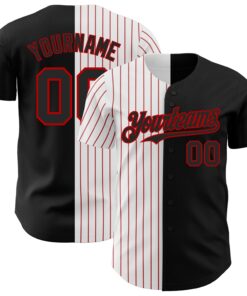 Custom Black White-Red Pinstripe Authentic Split Fashion Baseball Jersey