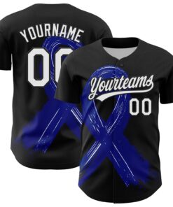 Custom Black White-Royal 3D Colorectal Cancer Ribbon Authentic Baseball Jersey