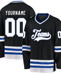 Custom Black White-Royal Hockey Jersey