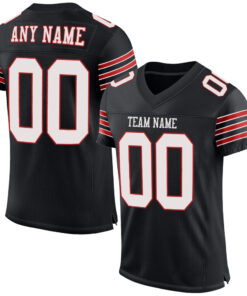 Custom Black White-Scarlet Mesh Authentic Football Jersey