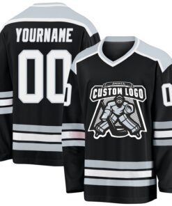 Custom Black White-Silver Hockey Jersey