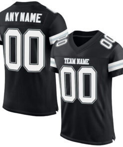 Custom Black White-Silver Mesh Authentic Football Jersey