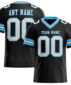 Custom Black White-Sky Blue Mesh Authentic Football Jersey