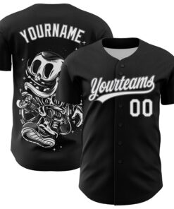 Custom Black White-Steel Gray 3D Halloween Authentic Baseball Jersey
