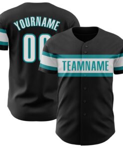 Custom Black White-Teal Authentic Baseball Jersey