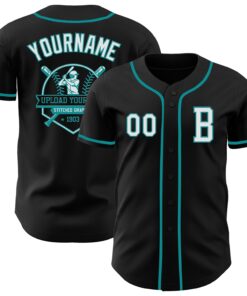 Custom Black White-Teal Authentic Baseball Jersey