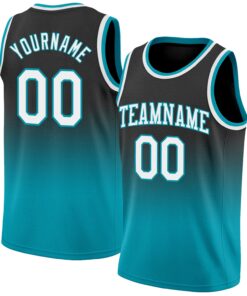 Custom Black White-Teal Authentic Fade Fashion Basketball Jersey